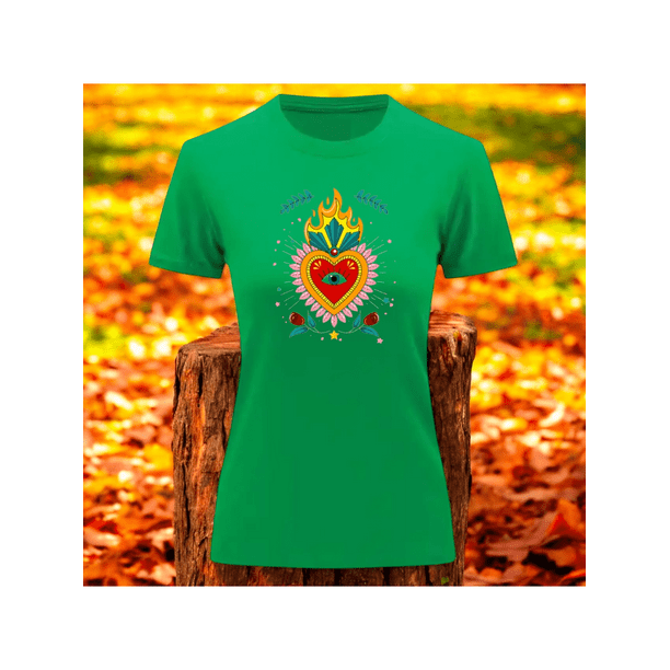 Playera Blusa De Corazon Con Ojo Turco Color Verde Talla Mediana Marca Emil SaEs