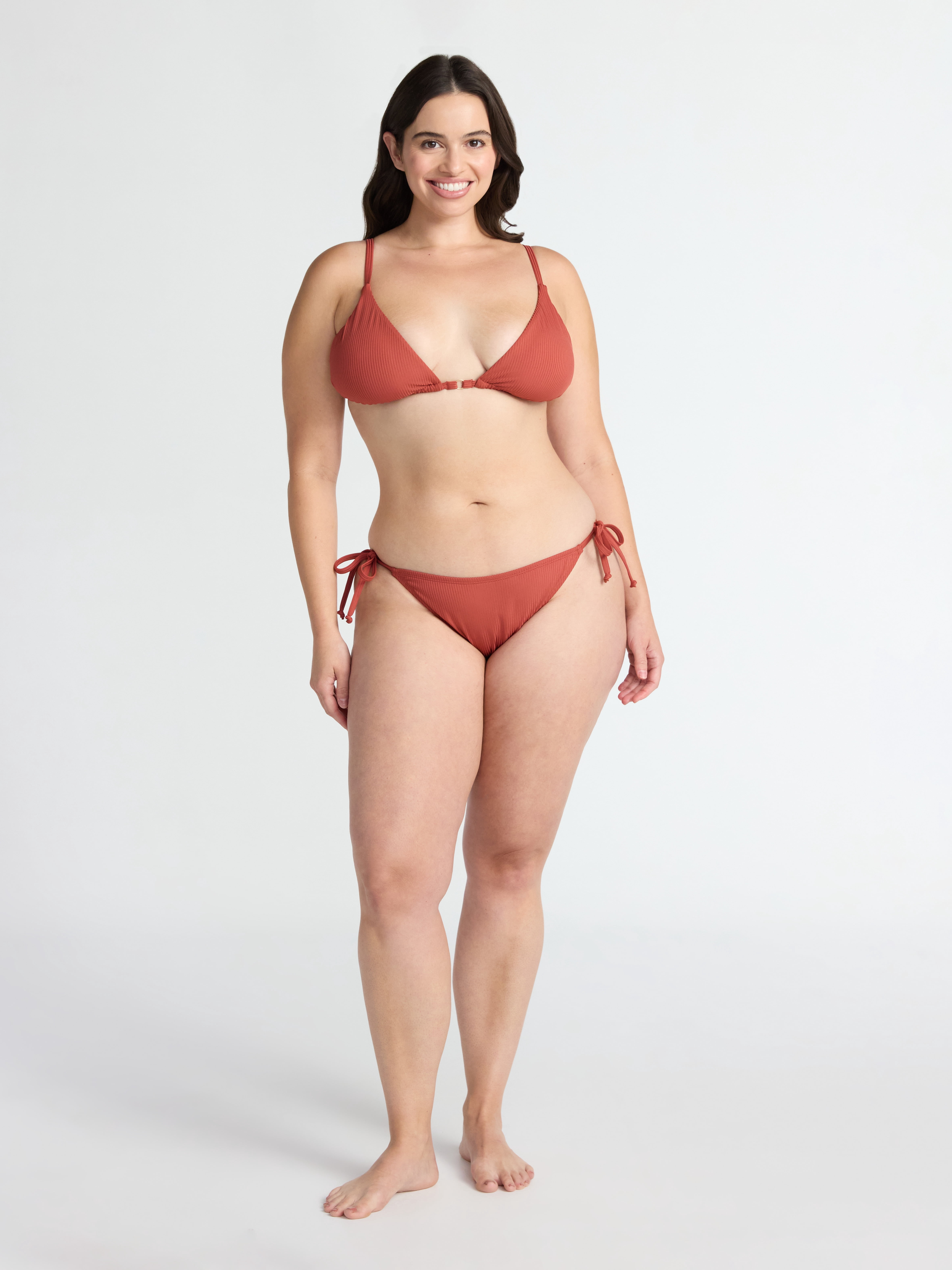 Time and Tru Women's and Women’s Plus Ottoman Rib Triangle Bikini Top, Sizes XS- 2X