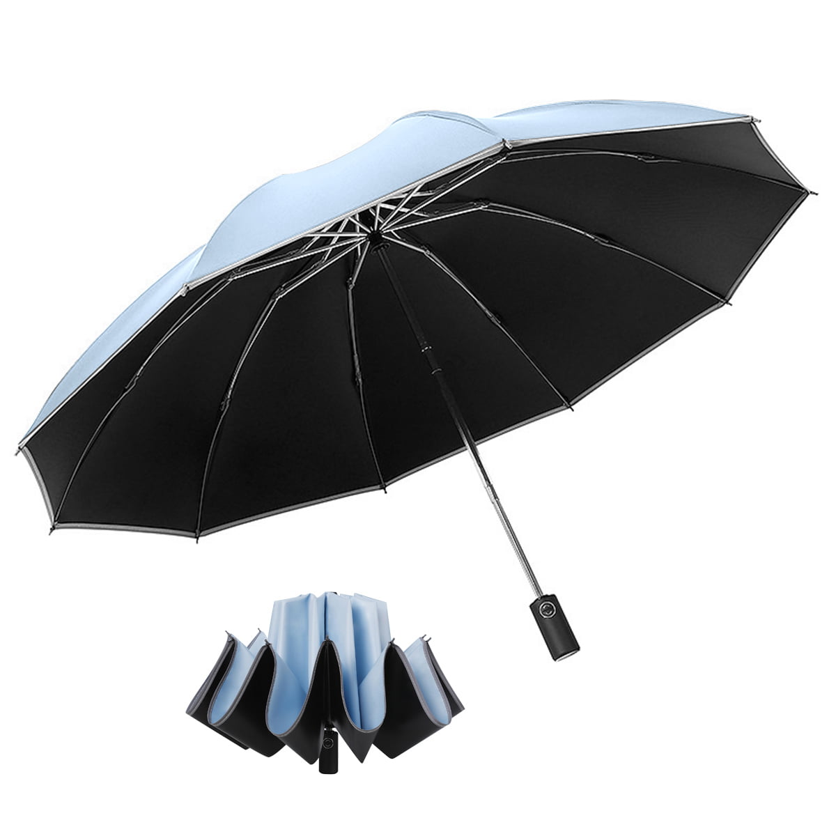 Travel Umbrella Windproof,Auto Open Close Lightweight Compact Folding Umbrella with Teflon Coating 10 Rib Construction for Men Women 