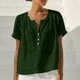 thumbnail image 4 of Craaazy Women's Casual V Neck Blouse, Solid Color Short Sleeve Cotton Linen Top, Loose Fit Comfy Henley Tunic for Daily Wear Gifts, 4 of 9