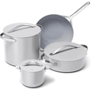Caraway Cookware+ Collection - Specialty Cookware Set - Petite Cooker, Stir Fry Pan, Rondeau, Stock Pot - 3 s & Storage Organizer Included - Gray