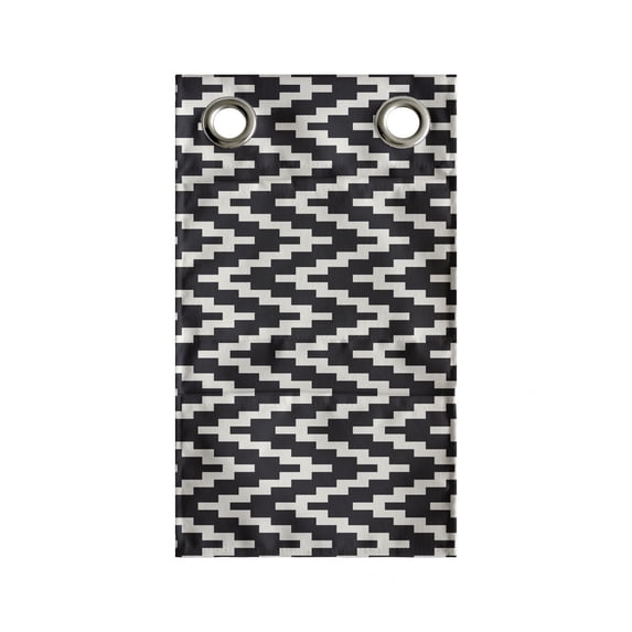 Retro Hanging Pocket Organizer, Abstract Art Continuous Edgy Lines with Zigzags Monochromatic Design, Printed Polyester Storage Bag with Pockets, 9" x 27", Charcoal Grey Eggshell