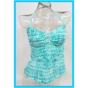 SO Mint Crochet Bandeau Halter Paisley Print Tankini Top Juniors' Women's Medium