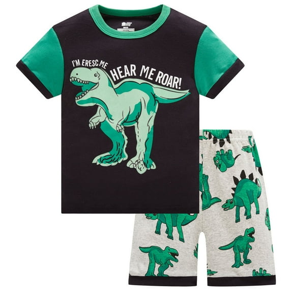 Tfken Unisex Kids’Sleepwear Trendy Breathable Dinosaur Print Short Sleeve Green Outfits Sets Size 3-4 Years