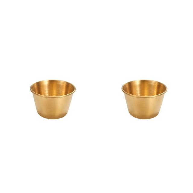 Cateissary Taza de salsa para mojar, vajilla de acero inoxidable 304, 4oz, porción de condimento para comer, aceite, bebida, pulido, de Oro pequeño 2piezas