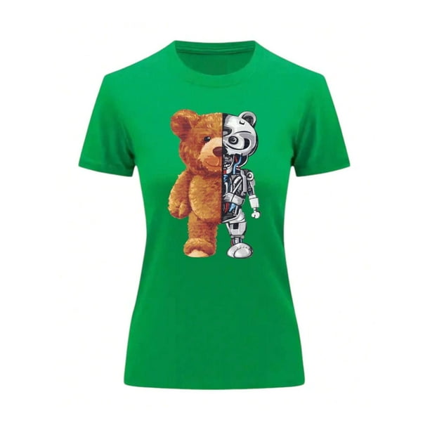 Playera Blusa De Oso Robot Ropa De Mujer Color Verde Talla Mediana Marca Emil SaEs