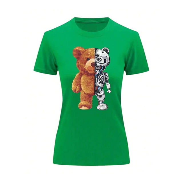 Playera Blusa De Oso Robot Ropa De Mujer Color Verde Talla Grande Marca Emil SaEs