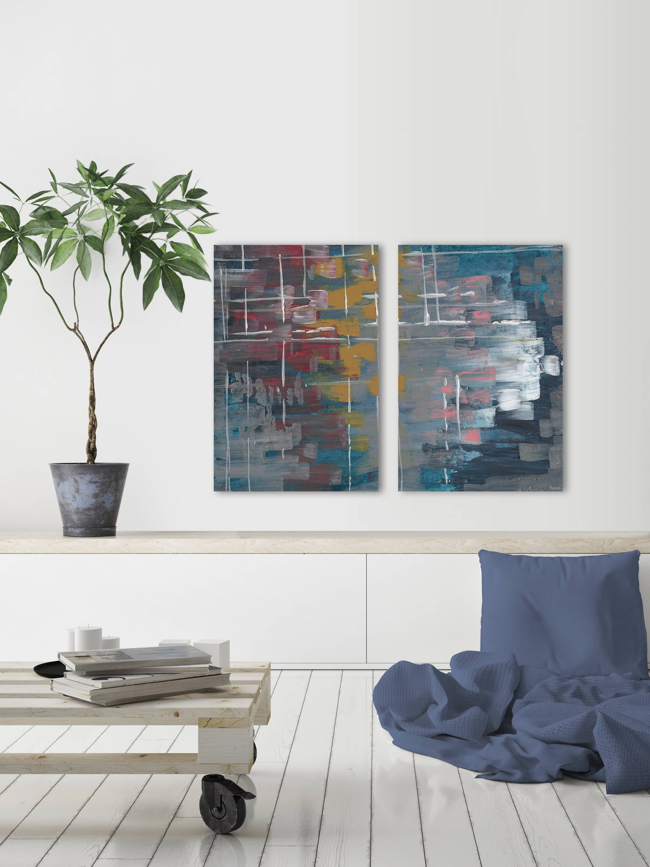 Multi-Color Strokes Diptych