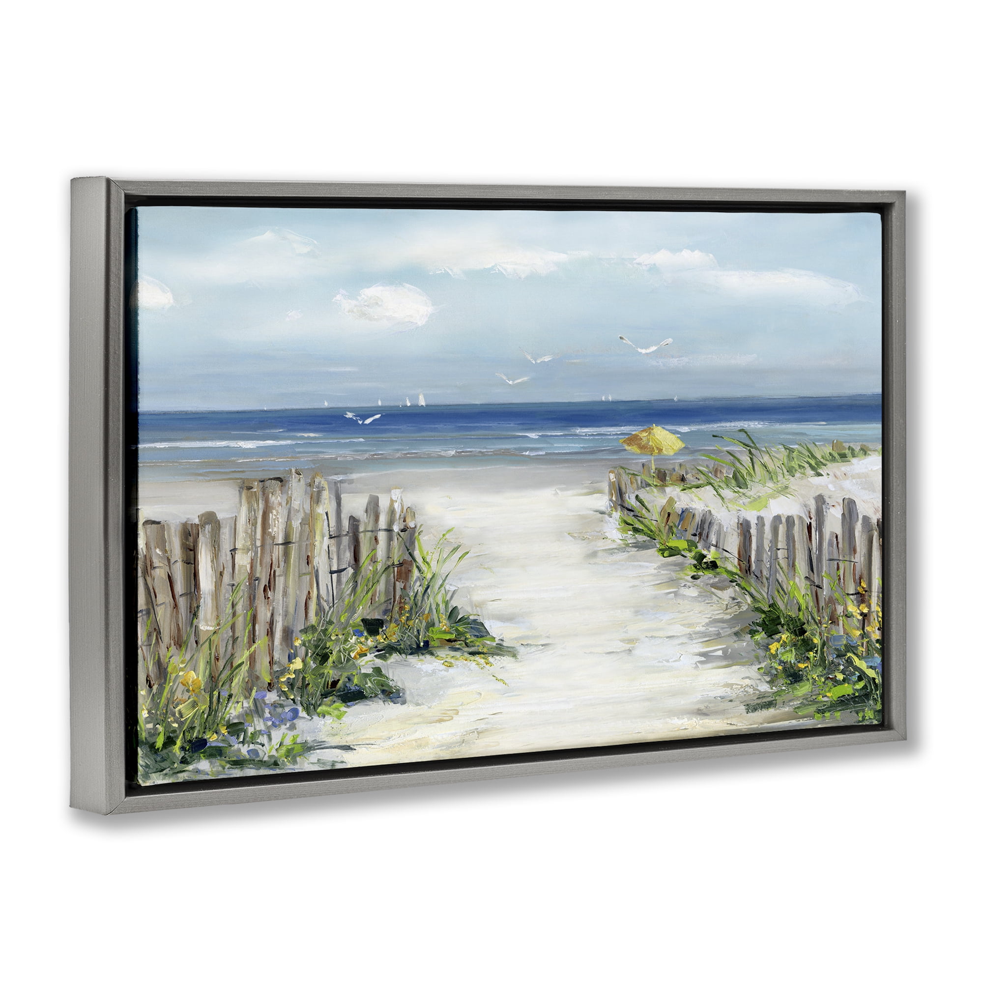 Stupell Industries Sunlit Dune Path To Ocean Gray Framed Floater Canvas Wall Art, design by Sally Swatland