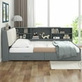 thumbnail image 4 of Full Size Platform Bed, Corner Bed Frame with Bookcase and Storage Drawers, Daybed Storage Bed Bookcase Bed Frame for Living Room Bedroom Guest Room, Grey, 4 of 7
