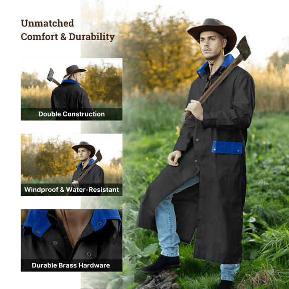 RESISTANCE Men's Western Cowboy Canvas Duster Coat - Long Old-Style Range Wear Jacket