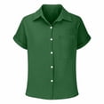thumbnail image 4 of CPNG Girls Daily Casual Lapel Shirt Solid Color Short Sleeve Comfortable Breathable Loose Lapel Buttoned Shirts(Blackish Green,15-16 Years), 4 of 5