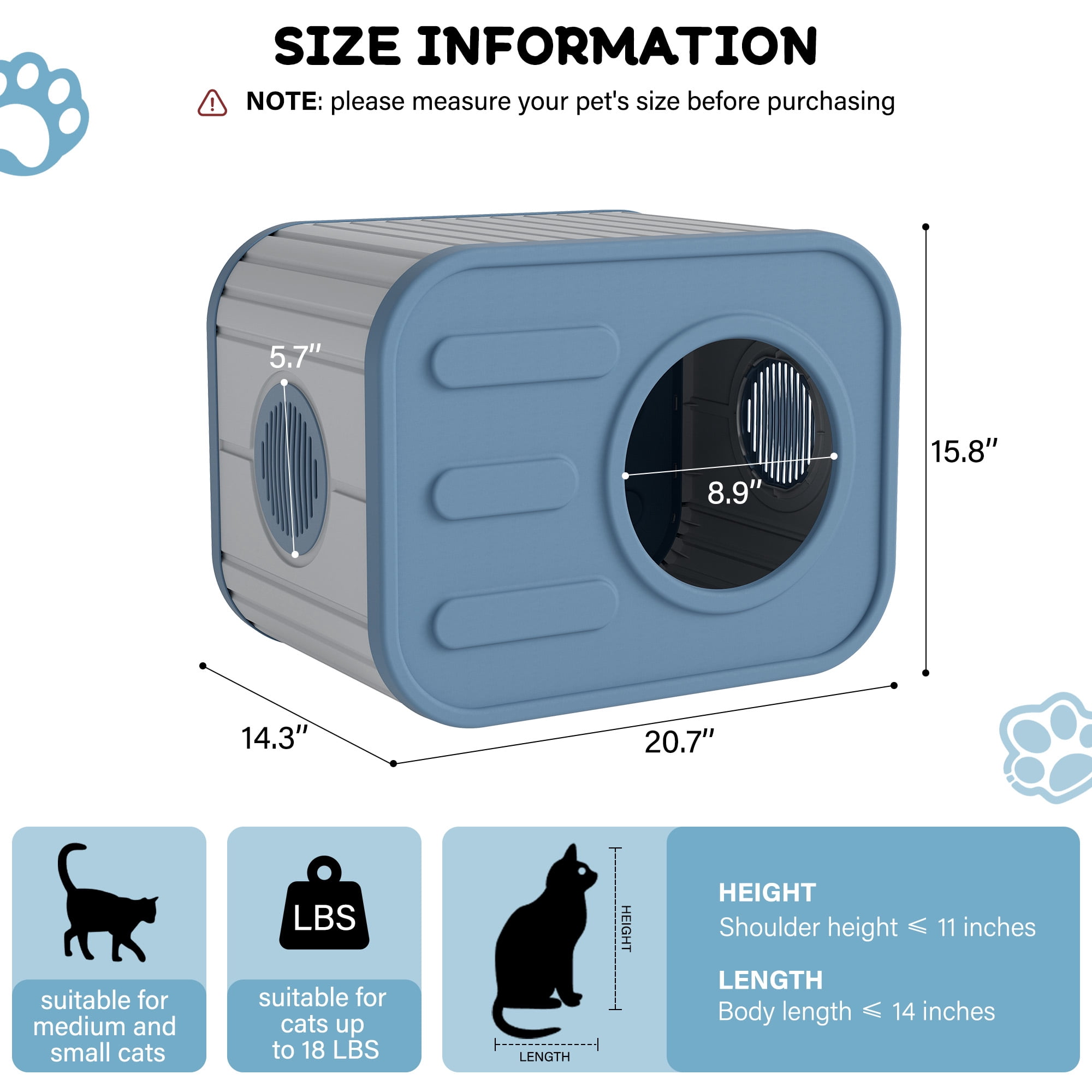 Bifanuo Cat House for Indoor & Outdoor Cats,Weatherproof Resin Cat Shelter with Camera-Shaped Design,Ventilation, Assemble Easily for Home & Yard,Blue