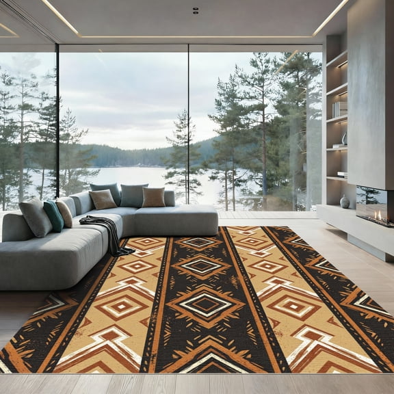 ODIKA 4' x 6' Machine Washable Non-Slip Area Rug, aztec geometric High Traffic Rug, Beige, 1278679