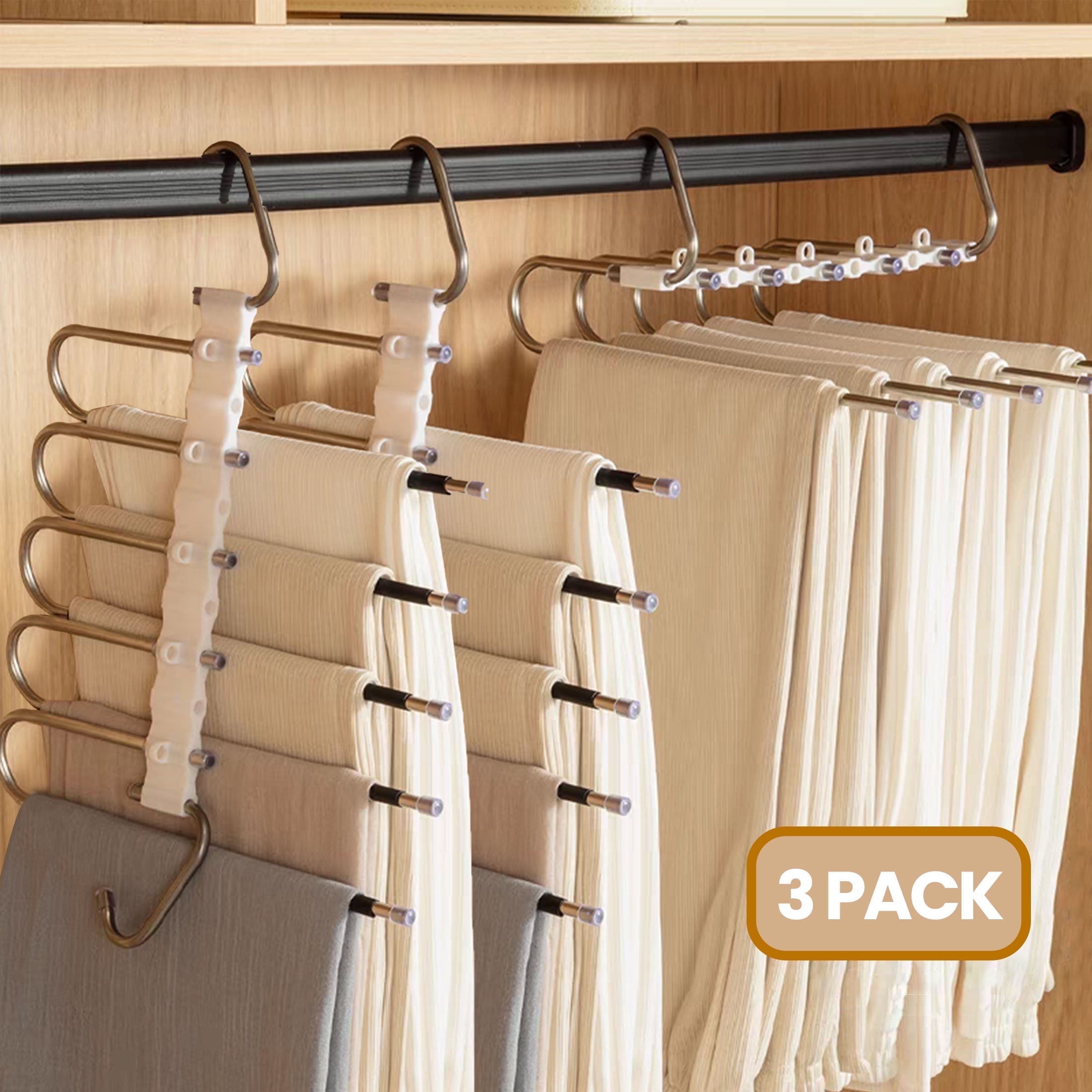 UEAKPIC 5-Pack Open Ended Pants Hangers - Non-Slip Foam Padding, Heavy Duty Metal, V-Hook, Beige