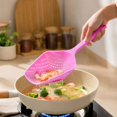 thumbnail image 4 of MInHoues Pink Non Stick Slotted Spoon Strainer, Heat Resistant Plastic Food Scoop Colander with Long Handle, Kitchen Skimmer Utensil for Boiling Draining Frying and Serving, 13.58", 4 of 5