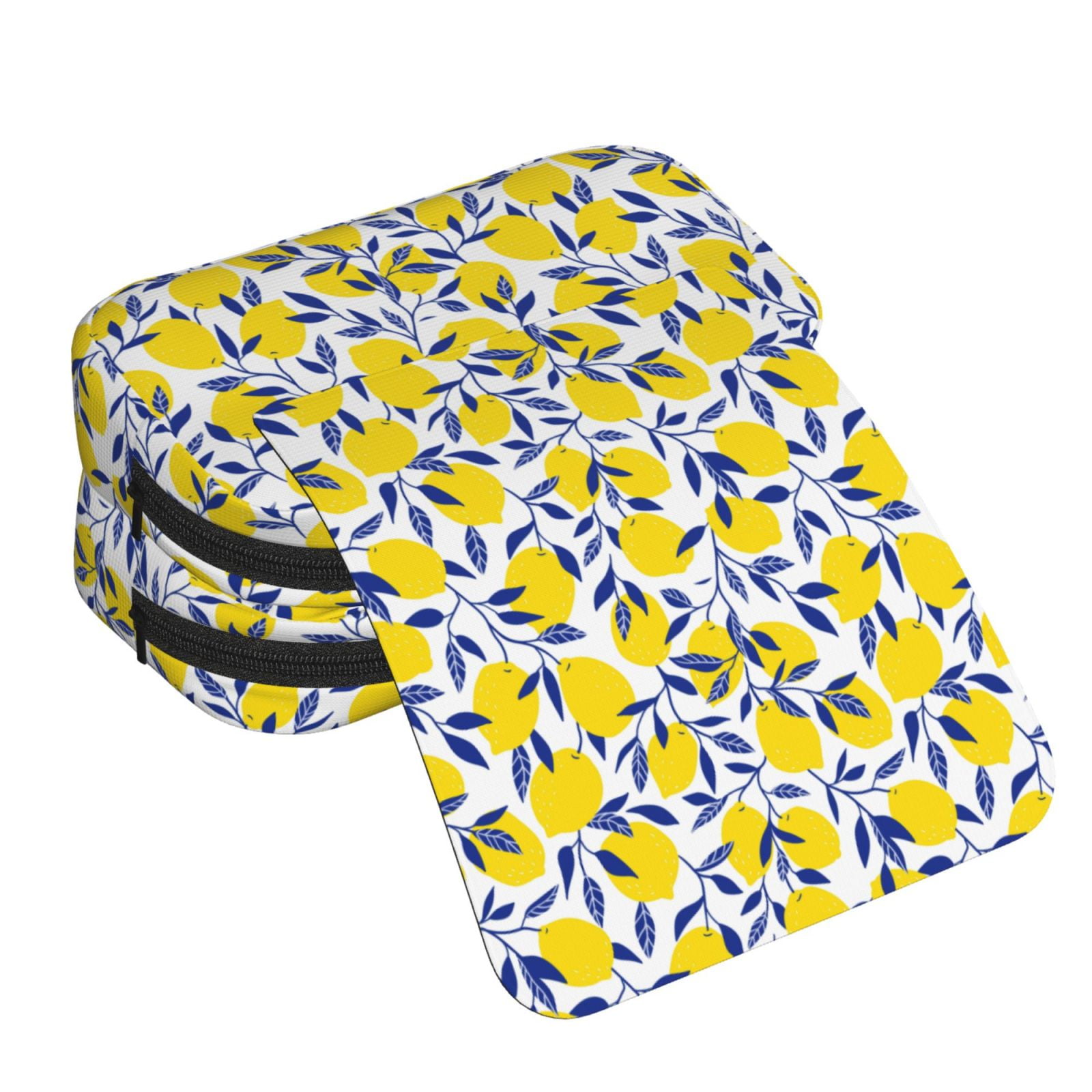 Rateoe Tropical Lemon Pattern Double Clamshell Pen Case, Storage Organizer with Two Zipper Compartments– Holds Up to 50 Pencils & Pens