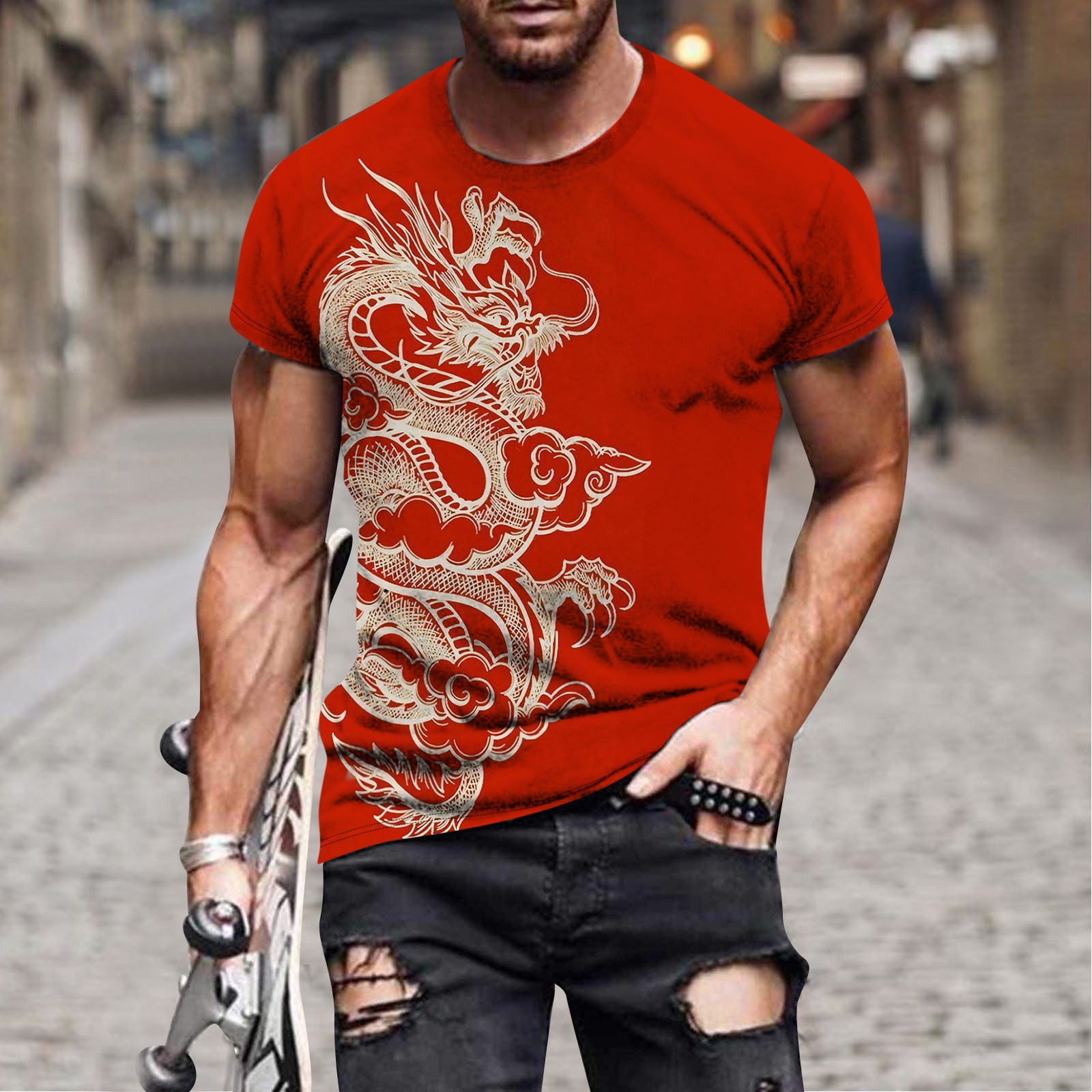 Men's Dragon T Shirt Summer Short Sleeve Tees Tops - Walmart.com