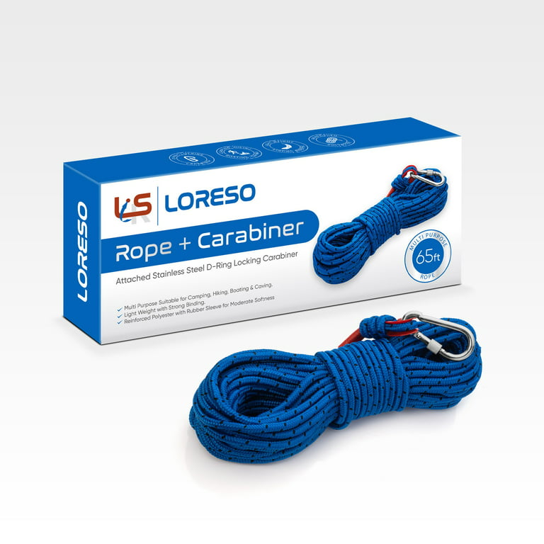 Loreso Strong Magnet Fishing Rope with Double Carabiner - Heavy Duty 1200 lb Strength All Purpose Ropes for Magnet Fishing , Outdoor Rope for Camping