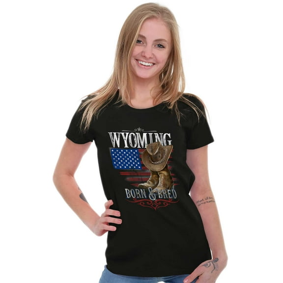 Wyoming Born and Bred Western Cowboy Womens Slim Fit Graphic Tee Brisco Brands S