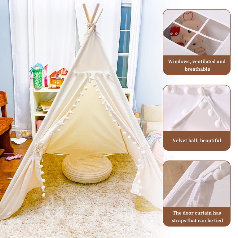 Keyahappy Teepee Play Tent, Pompom Design, Off-White photo 5