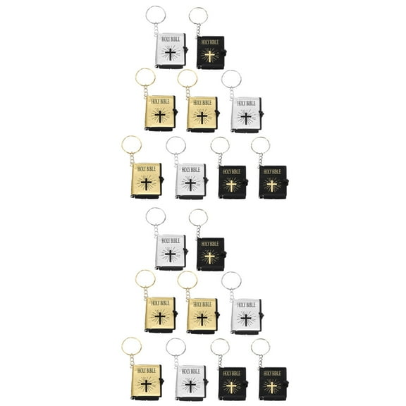 FRCOLOR 18 pcs Holy Bible Metal Keychain Miniature Book Key Rings Religious Gifts