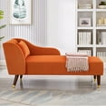 thumbnail image 2 of SYNGAR Velvet Chaise Lounge with Rolled Arm, Modern Chaise Lounge Indoor with Pillow and Solid Wood Legs, Chaise Lounge Chair for Living Room Bedroom Family Room Kids & Teen Room, Orange, 2 of 6