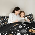 thumbnail image 4 of jejeloiu Spooky Halloween 7-Piece Bedding Comforter Set,Trick Or Treat King Bedding Sets,Cartoon Ghost Bats Pumpkin Lantern Bed Sheets For Teens,Microfiber Bedroom Decor Reversible, 4 of 8