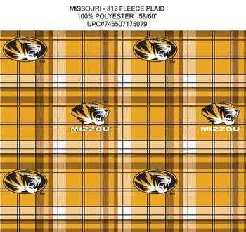 University of Missouri Plaid Printed Fleece Design-Sold by the Yard