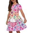 thumbnail image 3 of Kiijoy Girls Skater Dress Cute Cartoon Cat Short Sleeve Dress with Pocket, Pink, Size 4-14, 3 of 5