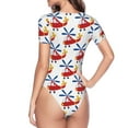 thumbnail image 3 of Uemuo Cartoon Helicopter Pattern Women's One Piece Short Sleeve Swimsuit Rash Guard Surfing Modest Quick-drying Swimsuit Beach Essentials-Large, 3 of 9