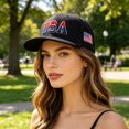 thumbnail image 6 of USA Flag Embroidered Flat Brim Baseball Cap, Unisex Hip‑Hop Snapback Sun Hat For Street Dancing Casual Wear, 6 of 8