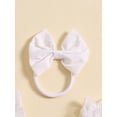 thumbnail image 4 of Infant Baby Girls 2 Piece Summer Set, Fly Sleeve Flower Embroidery Lace Trim Romper Dress + 3D Bow Headband, 4 of 9