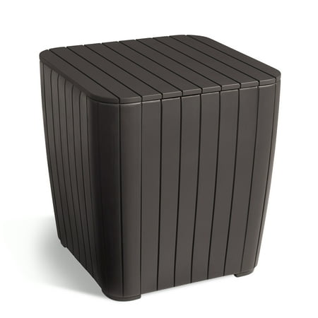 Keter Luzon Side Table with Hidden Storage, Outdoor Resin Patio Furniture, Matte Brown