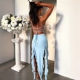 thumbnail image 6 of Women Summer Elegant Strapless Tube Midi Bodycon Dresses Irregular Ruffle Tassel Party Dress Light Blue L, 6 of 8