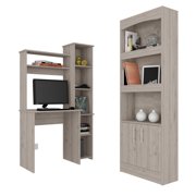 Home Office Desks, 2 Piece Office Set, Dozza Bookcase + Aramis Desk, Light Gray, Light Gray Office Desks,Particle Board Computer Desks, Furniture Office Desks & Work Surfaces