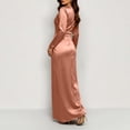 thumbnail image 3 of Smsaxvxz Women's Cowl Neck Satin Maxi Dress Long Sleeve High Slit Formal Evening Gown for Wedding Guest Bridesmaid Party Rose Gold L, 3 of 7