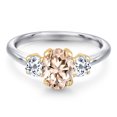 thumbnail image 3 of Gem Stone King 10K Two Tone Gold Peach Morganite and White Topaz Engagement Ring for Women | 1.66 Cttw | Oval 8X6MM | Gemstone October Birthstone | Size 8, 3 of 6