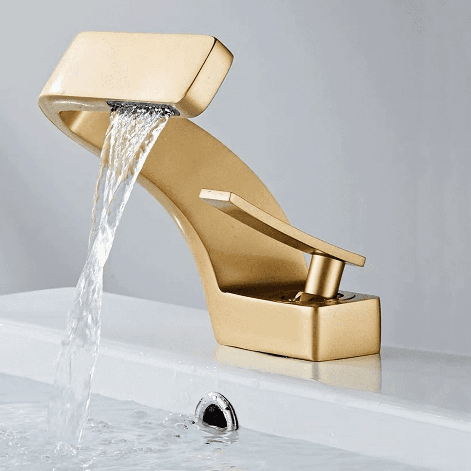 Zovajonia Brushed Gold Deck-Mounted Basin Faucet Single Hole Snake Shape Creative Bathroom Sink Faucet Hot and Cold Water Mixer Tap With Two Hoses