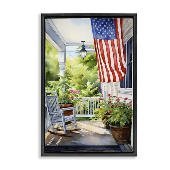 Stupell Industries Patriotic Summer Porch Scenery Painting Black Floater Framed Canvas Art Print Wall Art, 17 x 25