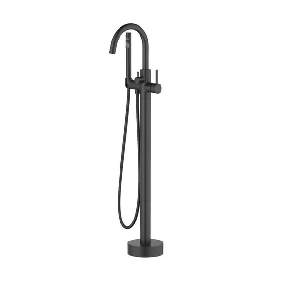 Kibi Circular Floor Mount Tub Filler With Hand Shower - Matte Black