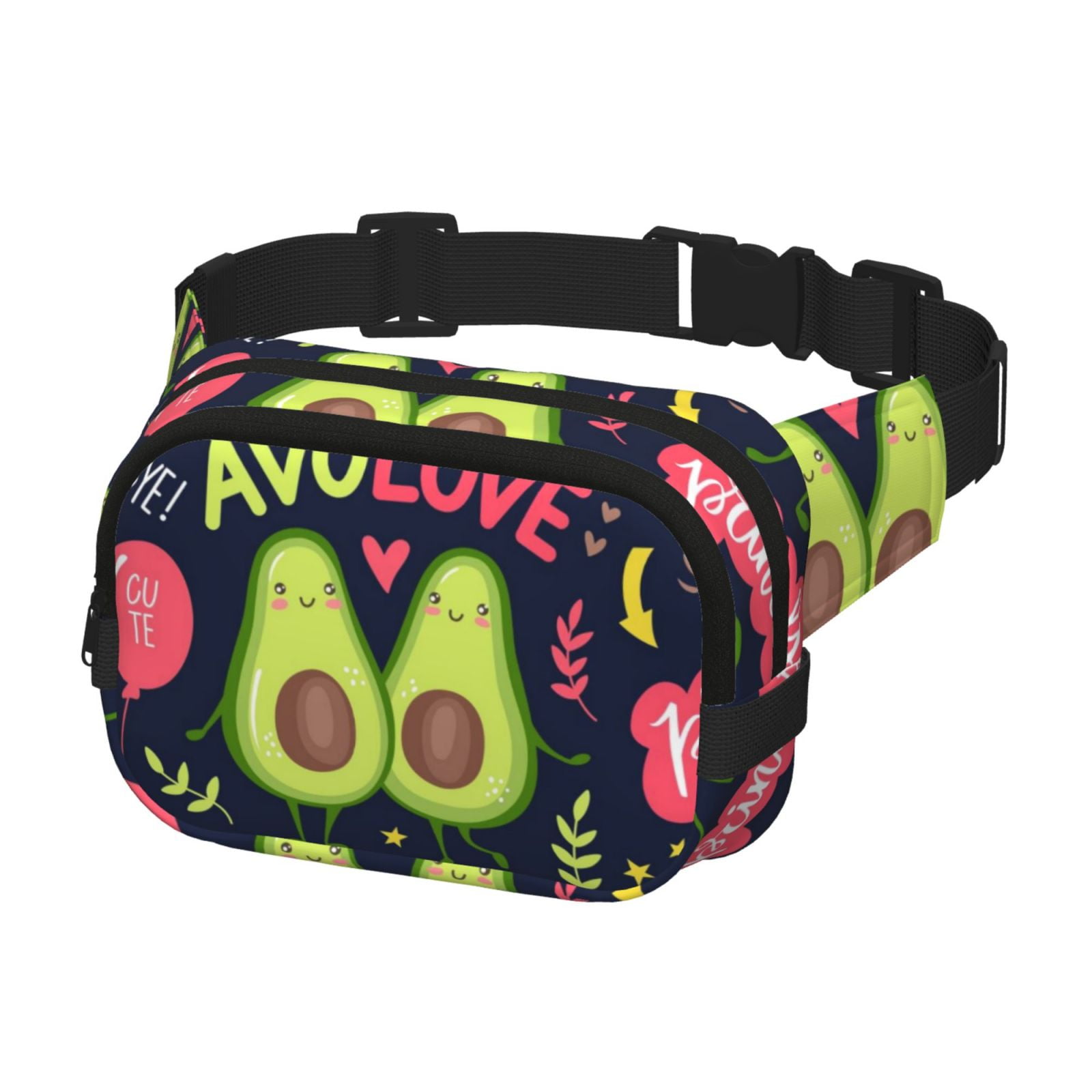 Picia Avocado Love Print Square Double-Layer Waist Bag Mini Adjustable Waist Belt Bag Exercise Running Travel Hiking