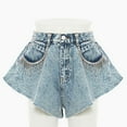 thumbnail image 4 of Jean Shorts For Women Baggy Shaped Ruffled Wide Leg Trendy Skort With Pockets Sky Blue Folded Hem Hot Short Clothing L, 4 of 5