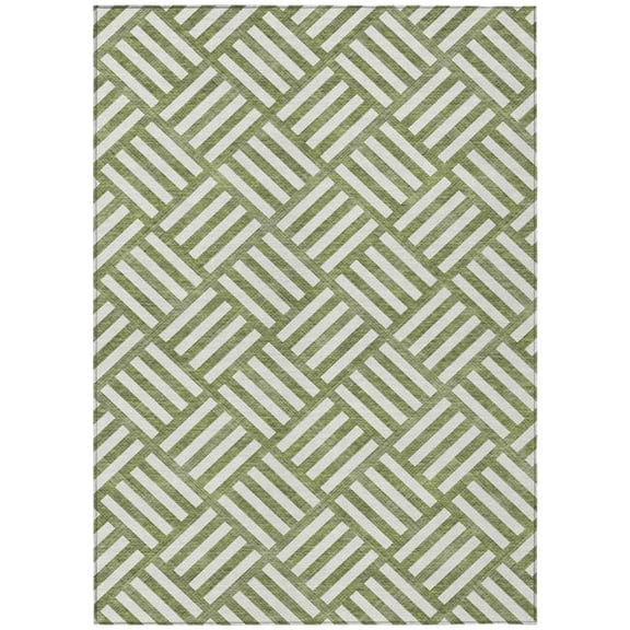 HomeRoots 578782 9 x 12 ft. Geometric Washable Indoor & Outdoor Rectangle Area Rug, Olive Green & Ivory