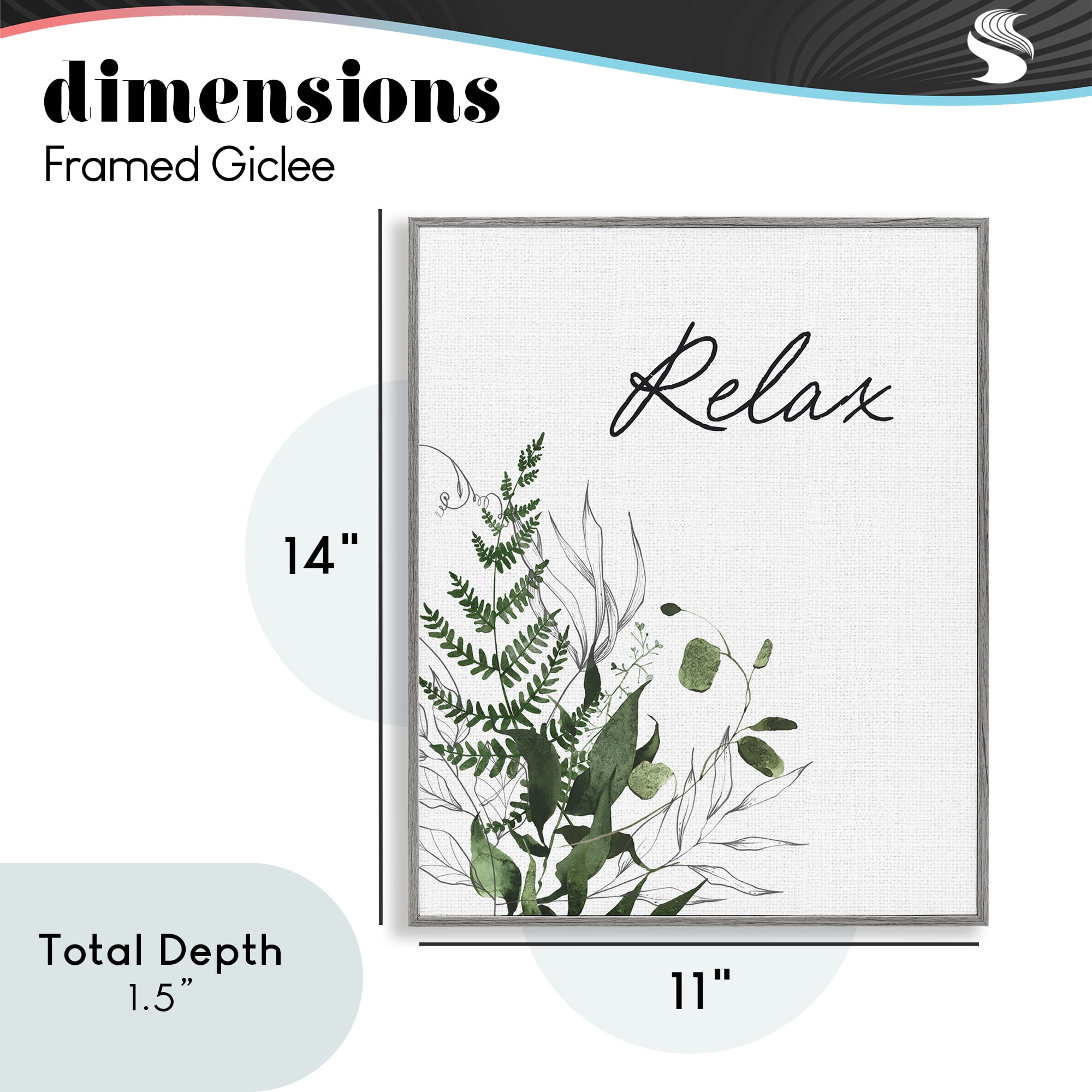 Relax Ferns & Botanicals Gray Framed Giclee Art, design by Lettered and Lined