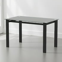 Modern tempered glass black dining table, simple rectangular metal table legs living room kitchen table