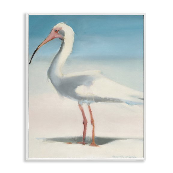 Stupell Industries Tropical Egret Portrait Beach Sand Gradient White Framed Giclee Art, 24 x 30, by Kathleen Broaderick