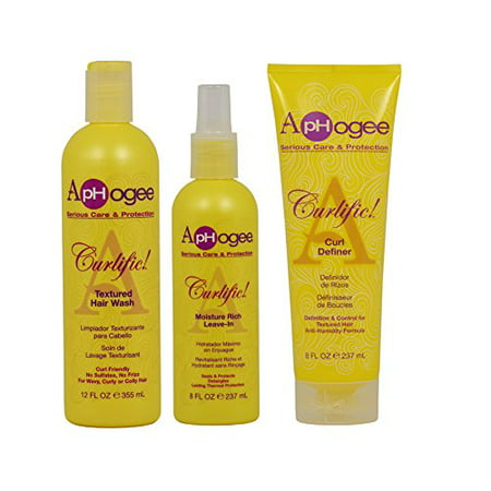 ApHogee Curlific Textured Hair Wash 12oz + Moisture Rich Leave-In + Curl Definer 8oz