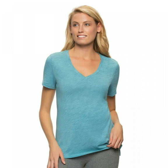 Felina Women's V-Neck Slub Knit Tee,Marine Blue,Large