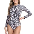 thumbnail image 6 of Hicidod One Piece Rash Guard Swimsuits for Women Printed Long Sleeve Zipper Swimwear UV Protection Surfing Bathing Suits, 6 of 7